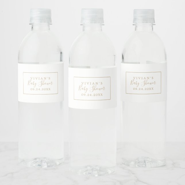 Minimalist Gold Baby Shower Water Bottle Label (Bottles)