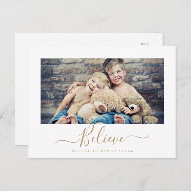 Minimalist Gold Believe Religious Landscape Photo Holiday Postcard (Front/Back)