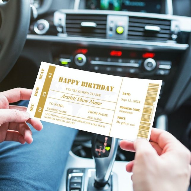 Minimalist Gold Birthday Gift Concert Ticket  Invitation (Creator Uploaded)