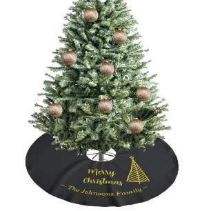 Minimalist Gold Black Merry Christmas Brushed Polyester Tree Skirt