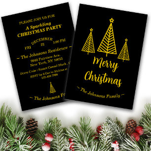 Minimalist Gold Black Merry Christmas Party Invitation