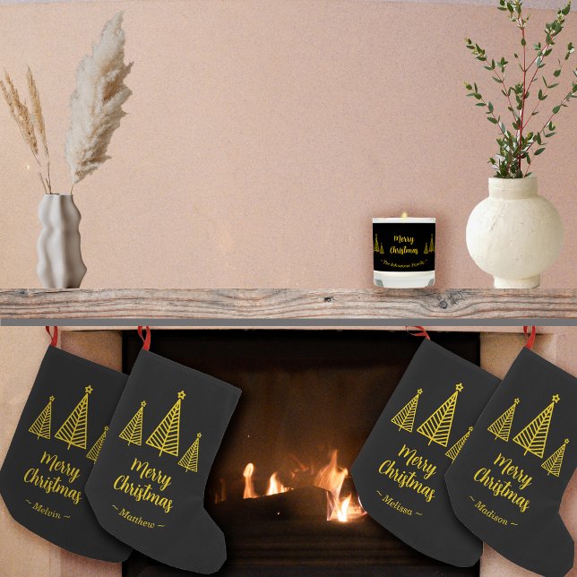 Minimalist Gold Black Merry Christmas Small Christmas Stocking (Creator Uploaded)
