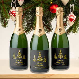 Minimalist Gold Black Merry Christmas Sparkling Wine Label