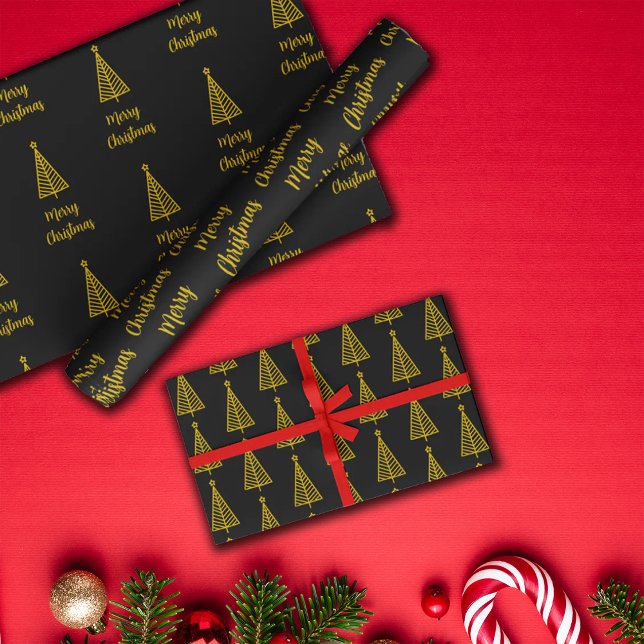 Minimalist Gold Black Merry Christmas Wrapping Paper Sheet (Creator Uploaded)
