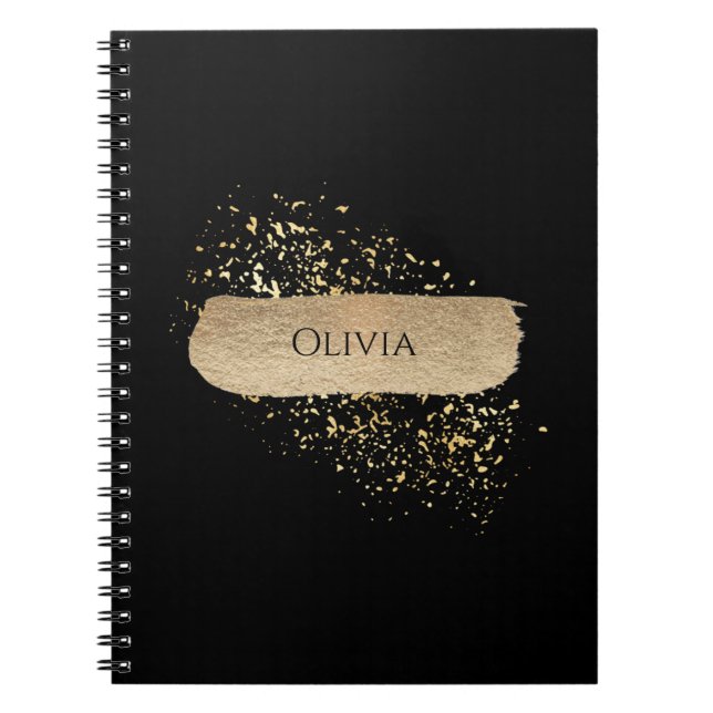Minimalist Gold Black Modern Gold Splatters Notebook (Front)