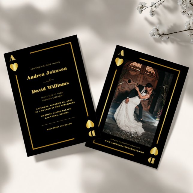 Minimalist Gold Black Vegas Casino Poker Wedding Invitation (Creator Uploaded)