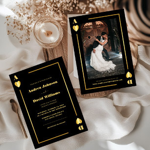 Minimalist Gold Black Vegas Casino Poker Wedding Invitation