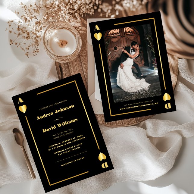 Minimalist Gold Black Vegas Casino Poker Wedding Invitation (Creator Uploaded)
