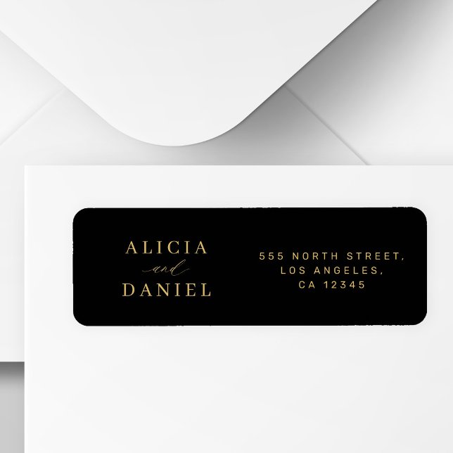 Minimalist gold black wedding return address label (Creator Uploaded)