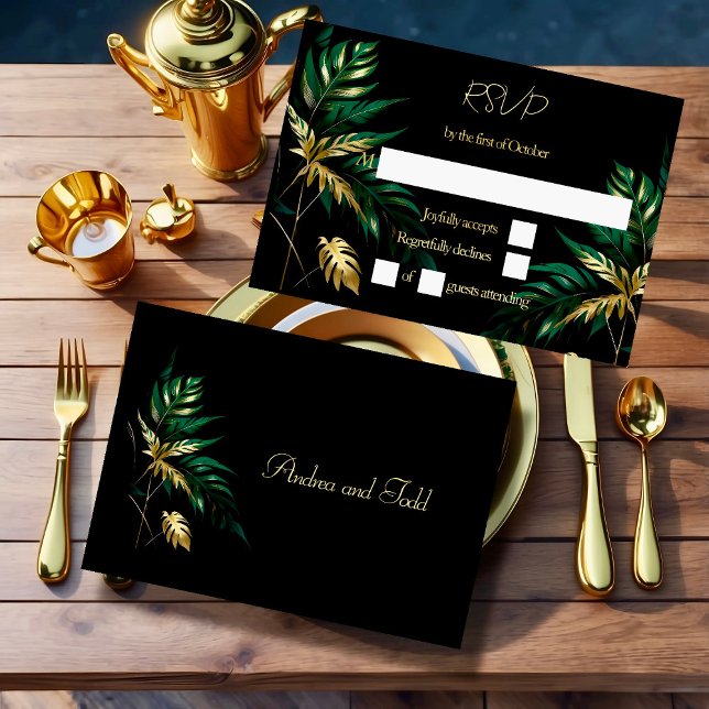 Minimalist gold black wedding RSVP card (Creator Uploaded)