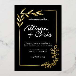 Minimalist Gold, Black & White Script Wedding