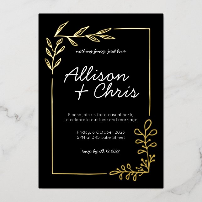 Minimalist Gold, Black & White Script Wedding (Front)