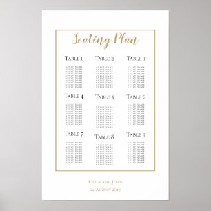 Minimalist Gold Border Design Seating Plan Poster