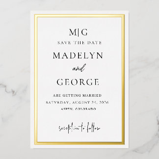 Minimalist Gold Border Save the Date Wedding Card