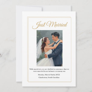 Minimalist Gold Border Wedding Announcement Card