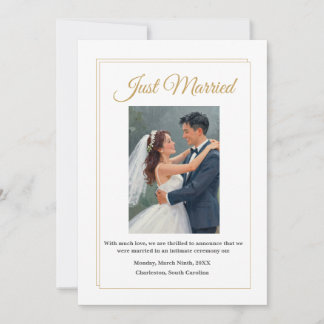 Minimalist Gold Border Wedding Announcement Card
