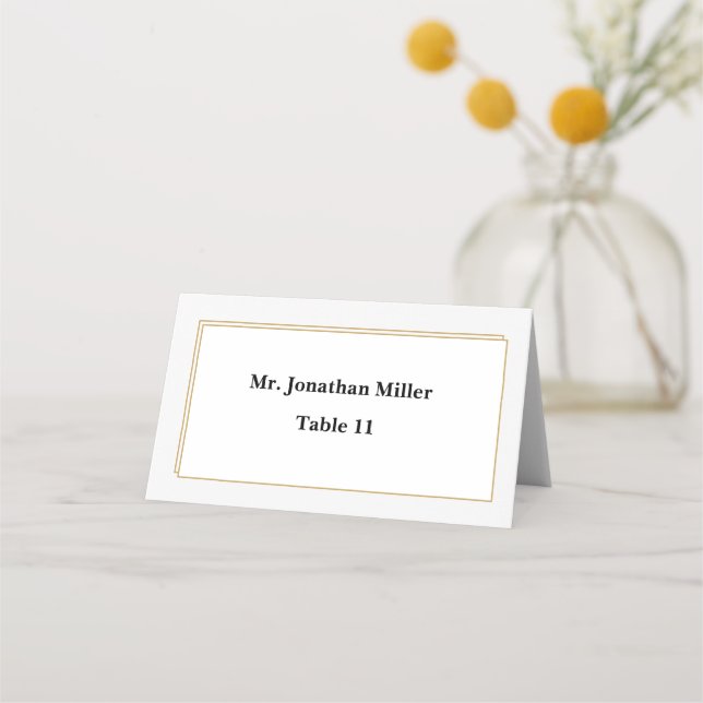 Minimalist Gold Border Wedding Place Card (Front)