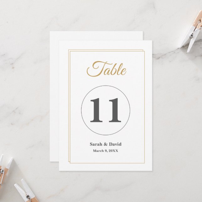 Minimalist Gold Border Wedding Table Number Card (Front/Back In Situ)