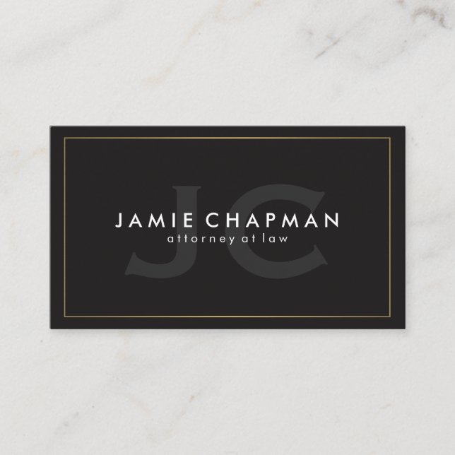Minimalist Gold Border with Monogram Business Card (Front)