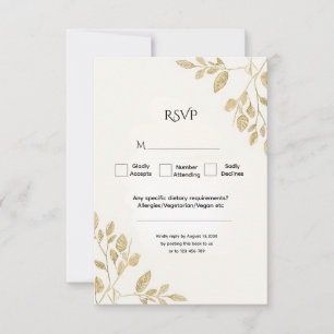 Minimalist Gold Botanical Eucalyptus Wedding RSVP Card