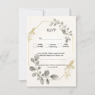 Minimalist Gold Botanical Eucalyptus Wedding RSVP Card