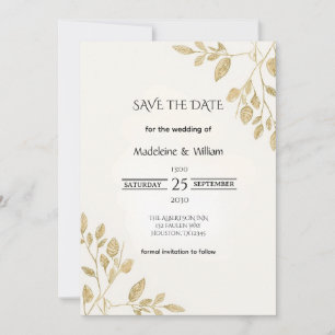 Minimalist Gold Botanical Eucalyptus Wedding Save The Date