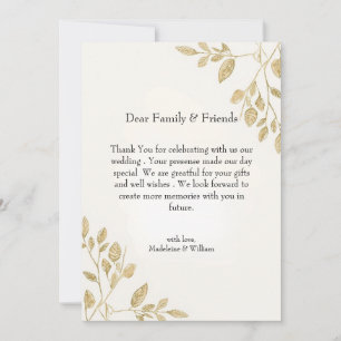 Minimalist Gold Botanical Eucalyptus Wedding Thank You Card