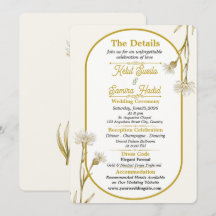 Minimalist Gold Botanical Wedding Details Card