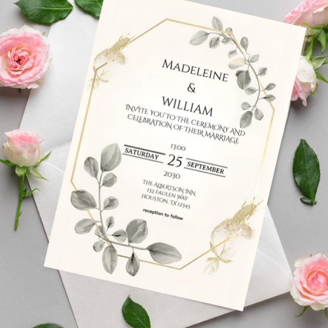 Minimalist Gold Botanical Wedding Invitation (Creator Uploaded)
