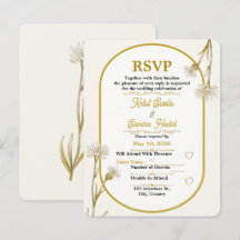 Minimalist Gold Botanical Wedding RSVP Card