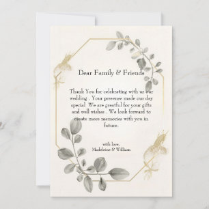 Minimalist Gold Botanical Wedding  Thank You Card