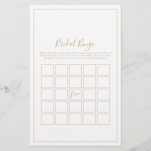 Minimalist Gold Bridal Bingo Game Flyer (Front)