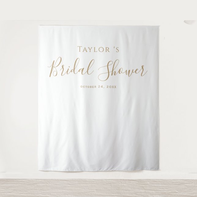 Minimalist Gold Bridal Shower Backdrop Tapestry (Front)