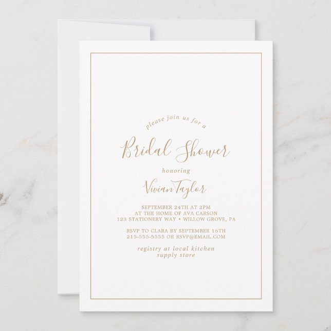 Minimalist Gold Bridal Shower Invitation (Front)