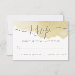 Minimalist gold brush stroke calligraphy RSVP card