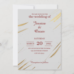 Minimalist Gold Brushstroke Design Wedding Invitation