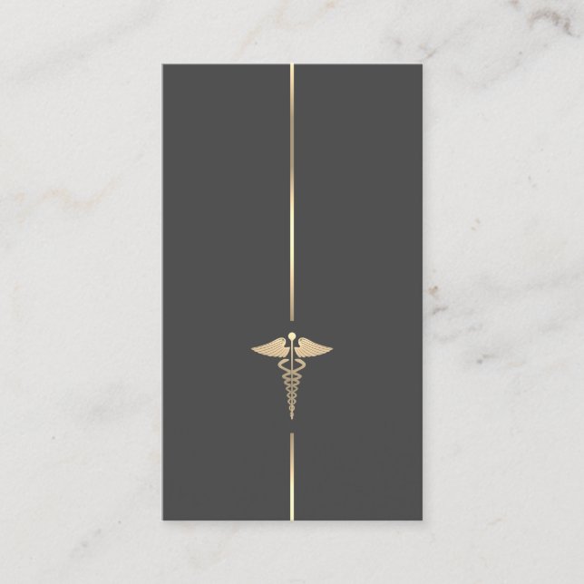 Minimalist Gold Caduceus Symbol Business Card (Front)