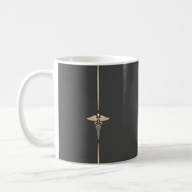 Minimalist Gold Caduceus Symbol Coffee Mug (Left)