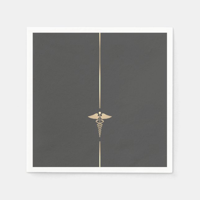 Minimalist Gold Caduceus Symbol Napkin (Front)