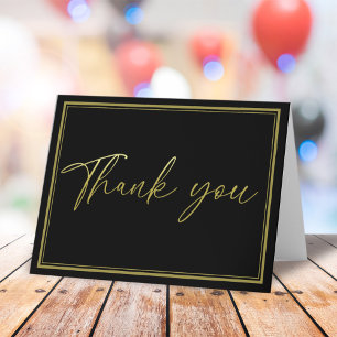 Minimalist Gold Calligraphy Black Simple Thank You Card