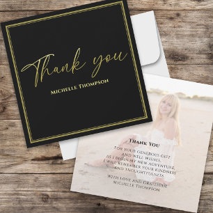 Minimalist Gold Calligraphy Photo Vellum Thank You Card