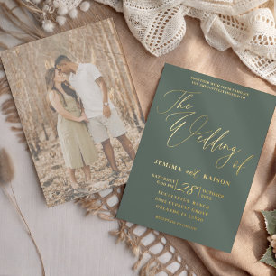 Minimalist Gold Calligraphy Script Green Wedding F