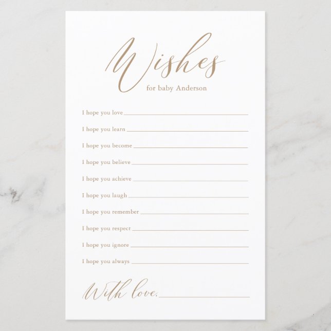 Minimalist Gold Calligraphy Wishes for Baby Card (Front)