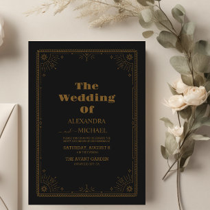 Minimalist Gold Celestial Moon Wedding Invitation