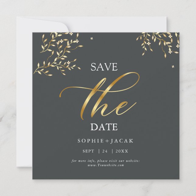 Minimalist Gold chic Grey Save the Date Thank You Card (Front)