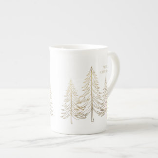 Minimalist Gold Christmas Tree Bone China Mug
