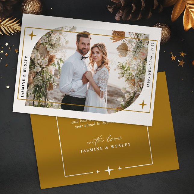 Minimalist Gold Christmas Wedding Photo Holiday Card (Creator Uploaded)