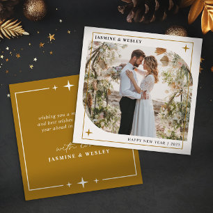 Minimalist Gold Christmas Wedding Photo Holiday Card
