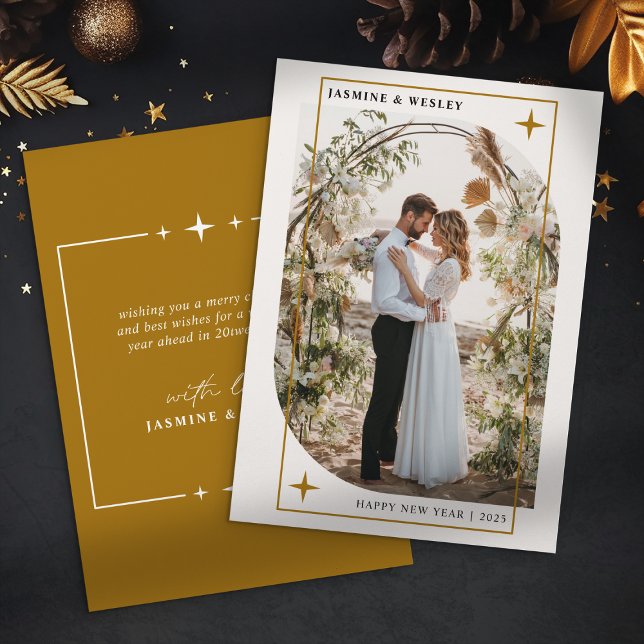 Minimalist Gold Christmas Wedding Photo Holiday Card (Creator Uploaded)
