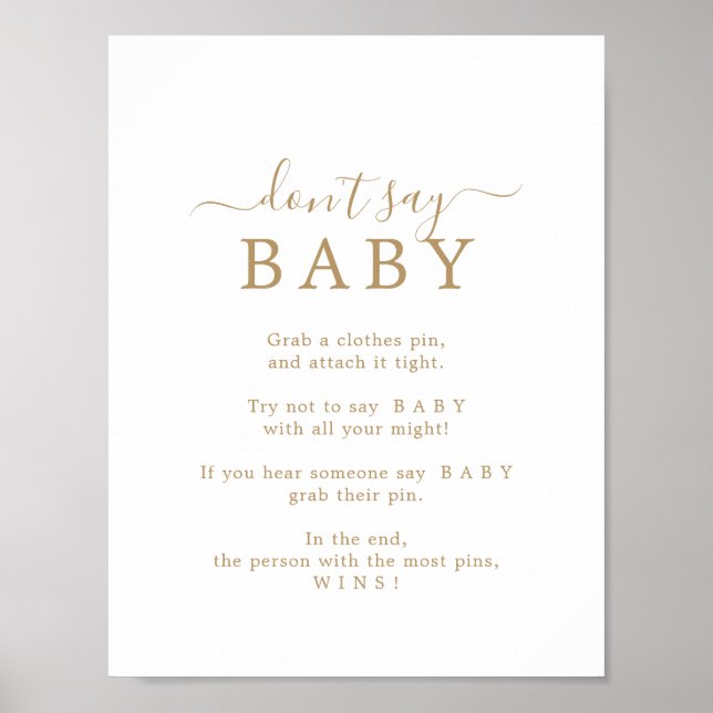 Minimalist Gold Don't Say Baby Game Sign (Front)